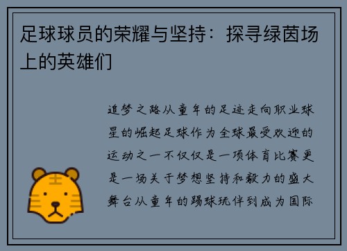 足球球员的荣耀与坚持：探寻绿茵场上的英雄们